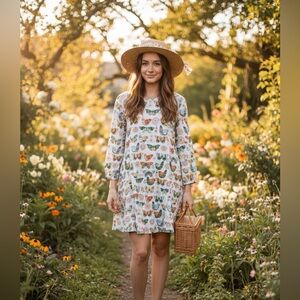 NWOT Backwoods Butterfly & Bird Print Cotton Dress Tunic - Size XL